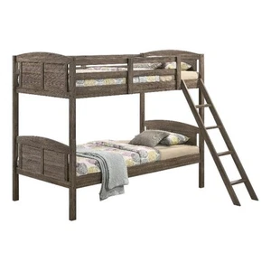Coaster Flynn Wood Twin Over Twin Bunk Bed with Mattress in Weathered Brown - Picture 1 of 6