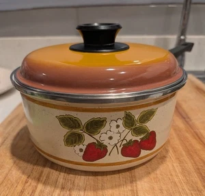 Vintage Erdbeerfelder 2 Quart Emaille Kochtopf mit Deckel - Bild 1 von 21