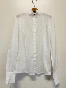 LOU DE BEAUREGARD Cotton Blend Button Up Shirt White Blouse Lace Detail SZ 38- 8 - Picture 1 of 15