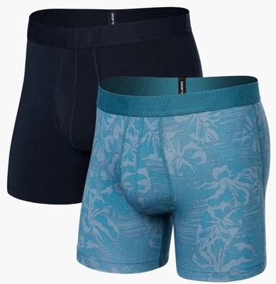 Paquete de 2 calzoncillos boxer de malla de algodón refrescante Saxx Droptemp estampado floral azul marino talla S Foto 1 de 4