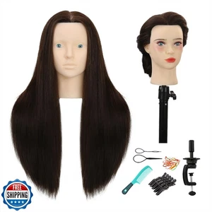 Sirydtm 28" Mannequin Head with Human Hair Dark Brown 80% Real Hair Blue eyes - Picture 1 of 5