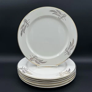 Set of 6 Prairie Gold by Lifetime China 10 Inch Dinner Plates Gold Trim - Picture 1 of 4