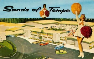 Sands of Tempe Luxury Motor Hotel Cheerleader Scene  Tempe, AZ Vtg Postcard - Picture 1 of 2