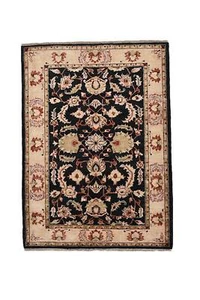 Lana fatta a mano floreale orientale crema tradizionale turca 4x5 nera annodata a mano - Foto 1 di 7