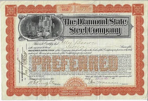 Delaware 1901 The Diamond State Steel Company Aktienzertifikat ABN - Bild 1 von 2