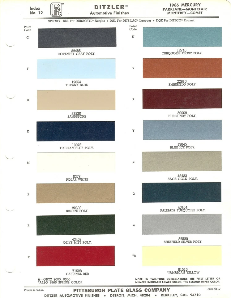 Mercury Parklane Monterey Comet 1966 Caliente Cyclone GT FL astillas de pintura (PPG) Foto 1 de 1
