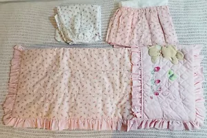 Just Born Crib Comforter/Bed Skirt/Fitted Sheet Bunny Floral Design Ruffles Pink - Picture 1 of 17