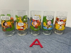 NICE  1983 McDonald's Camp Snoopy (Peanuts) Schultz Glasses Set of 5  LQQK!  A - Picture 1 of 10
