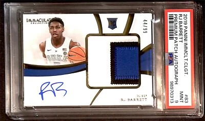 2019-20 Immaculate Collegiate Rookie Patch Auto RPA 44/99 RJ Barrett PSA 9 BG6 - Image 1 of 2