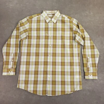 Haggar Button Down Shirt Mens Large 16 1/2 - 34/35 White Yellow Brown Plaid - Image 1 of 4