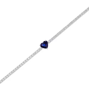 5.43 Tcw Natural Blue Sapphire SI/H Diamond Tennis Bracelet Chain 18k White Gold - Picture 1 of 12