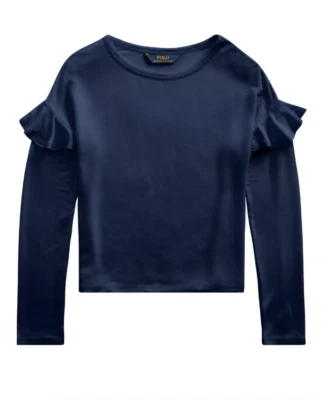 Top Polo Ralph Lauren ribete con volantes felpa francesa azul marino para niña talla XL L27018 Foto 1 de 2