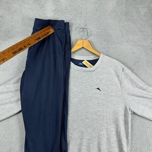 Tommy Bahama Island Sleepwear Mens 2 Piece Pajama Set Large Grey Blue Jogger NEW - Picture 1 of 17