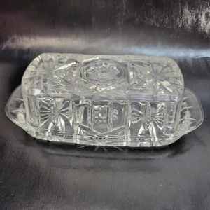 anchor hocking Clear Butter Dish w/Lid star of david Vintage 60s - Picture 1 of 5