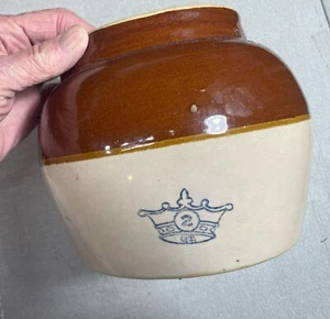 Robinson Ransbottom Stoneware Pottery Crock Jug Blue Crown 2 Quart Handle & Lid - Picture 1 of 9
