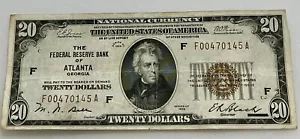 1929 20 Dollar Bill Federal Reserve Bank of Atlanta Georgia - Picture 1 of 2