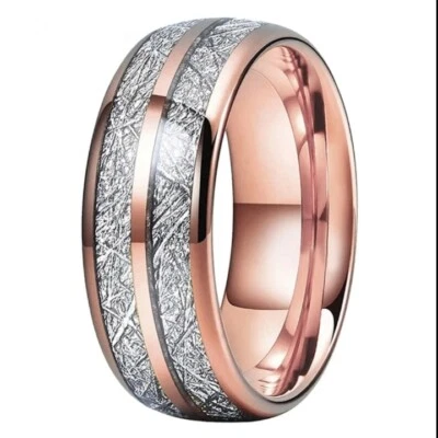 Anillo de carburo de tungsteno con incrustación de meteorito de doble ranura de 8 mm para hombres y mujeres ajuste cómodo Foto 1 de 4