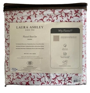 NEU Laura Ashley ANNA SCROLLS Baumwolle Flanell Queen Bettwäsche Set - rot weiß - Bild 1 von 7