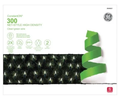 NEW GE ConstantON 300 Net Style High Density Clear Lights Green Wire 6ft x 4ft - Image 1 of 4