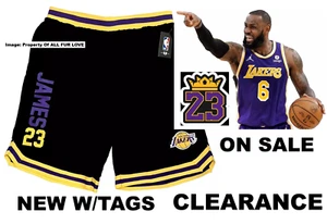 SALE NBA LA Lakers LeBron James 23 schwarz lila gold Basketball Shorts, Herren XL - Bild 1 von 8