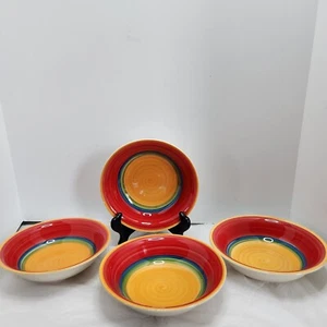 Set of 4 Royal Norfolk Mambo 7 ½” Coupe Soup Bowls - Yellow Center - Picture 1 of 3