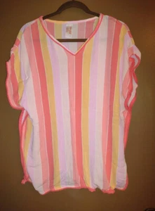 Size XL (14/16) Cat & Jack Girls Pink Striped Cover Up Beach Summer Pool Ocean - Picture 1 of 5