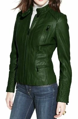 Nueva Llegada Para Mujer Chaqueta de Cuero Suave Piel de Cordero Genuina Verde Moda Ropa de Fiesta Foto 1 de 4