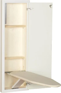 In-Wall Recessed Ironing Cabinet with Storage Shelves, Space-Saving, White - Picture 1 of 12