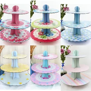 2PK 12'' 3 Livelli Cupcake Stand Porta Muffin Cartone Porta Torte Festa Compleanno - Foto 1 di 23