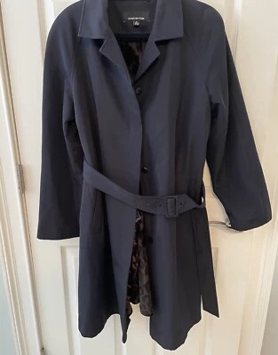 Jones New York Women’s mid-length, Black Rain Coat/ Belted Leopard Lined Medium - Image 1 of 4