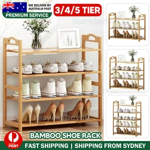 3-5 Tiers Layers Bamboo Shoe Rack Storage Organizer Wooden Shelf Stand Shelves - Picture 1 of 13