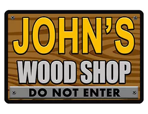 Insegna WOODSHOP personalizzata stampata con IL TUO NOME non inserire QUALITÀ Alluminio 416 - Foto 1 di 2