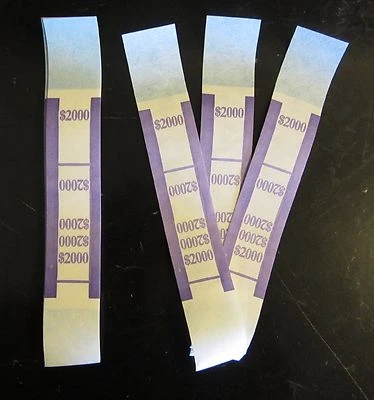 100 SELF SEALING PURPLE $2000 CURRENCY STRAPS MONEY BILL BANDS PMC BRAND BAND
