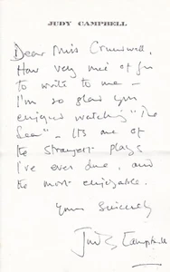 Judy Campbell - English stage actress - RARE  PERSONALLY SIGNED WRITTEN LETTER . - Foto 1 di 2