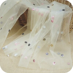 Mesh Fabric Embroidery Sequins Tulle Voile Sheer Net Wedding Fairy Dress Cloths - Picture 1 of 17
