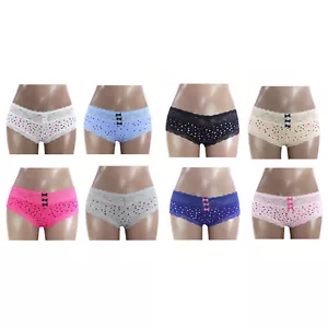 1/4x Women Panties Cotton Brief Knicker Lace Dots Spotted Boy Shorts 8-12 7224 - Picture 1 of 3