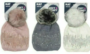Acogedor sombrero para mujer de calidad Diamante otoño invierno y bobble esponjoso - Imagen 1 de 1