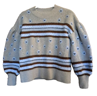 Banana Republic Sweater Sz Small Beige Fair Isle Balloon Sleeve Wool Blend 90s - Image 1 of 4