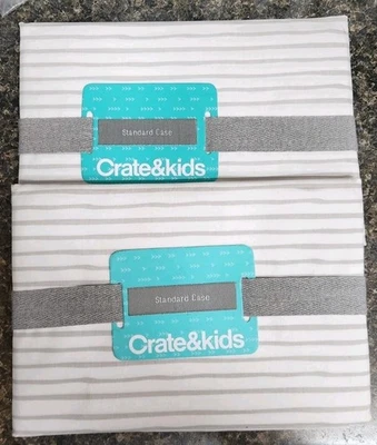 Crate & Kids Organic Cotton Standard Pillowcase (2) Grey/White Stripe - Image 1 of 3