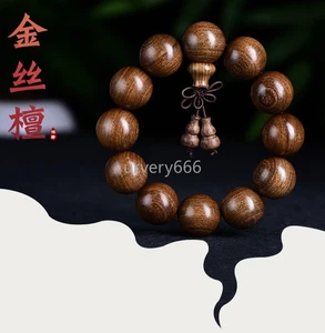 Goldfaden Sandelholz Buddha Perlen Armband kurze Maserung Armband Schmuck - Bild 1 von 3