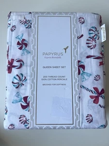 4 Stück Papyrus Zuckerstange Queen Laken Set Baumwolle Perkal Weihnachten Pfefferminzen - Bild 1 von 3