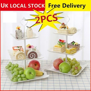 2pcs 3 Layer Dessert Cake Stand Plate Afternoon Tea Party Tableware Plate - Picture 1 of 9