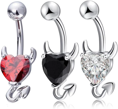 Devil Heart Belly Button Rings 14G Surgical Steel Navel Barbells Stud for Body P - Image 1 of 4