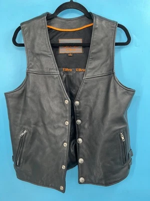UNIK Ultra Black Pebbled Leather Biker Vest Men Size M (Very Gently Pre-owned) - Image 1 of 4