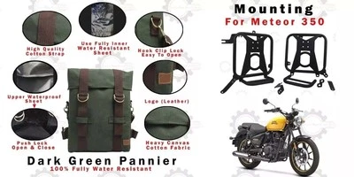 Convient pour Royal Enfield "Paire de sacoche militaire vert Meteor 350... - Photo 1/4