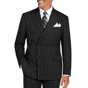 VINCI Men's Black Pinstripe Double-Breasted Reg-Fit Suit w/ Adj Waist - NEW - Picture 1 of 5