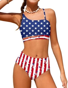 Girls 4th of July Swimsuit Size 12 14 Teen Girls Bathing Suit American Flag C... - Picture 1 of 7