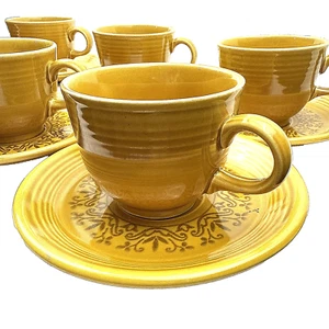 Vtg MCM Homer Laughlin Casualstone Coventry Fiesta Mustard Yellow Cups (6) Set! - Picture 1 of 6