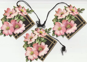 Lote 3 Tarjetas Troqueladas Rosas Salvajes De Colección Bridge Tally Tipo Americano Años 20 4x4 - Imagen 1 de 2