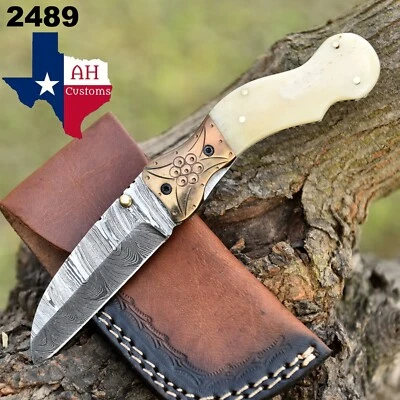 NAVAJA DE BOLSILLO PERSONALIZADA HECHA A MANO FORJADA ACERO DAMASCO HOJA PLEGABLE EDC 2489 Foto 1 de 4